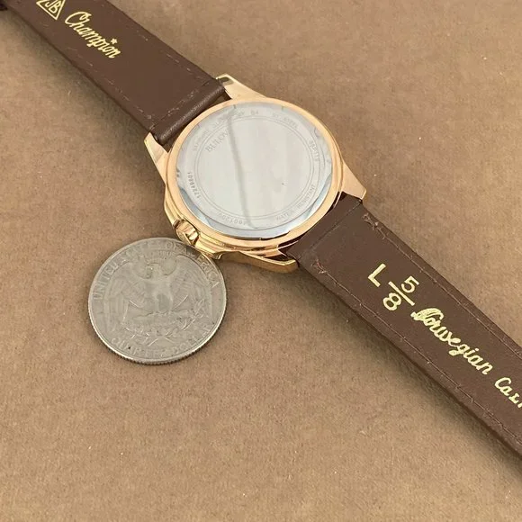 Bulova 2 Tone White Enamel and Rose Gold Crystal Dial New Brown Leather Strap - Picture 8 of 8